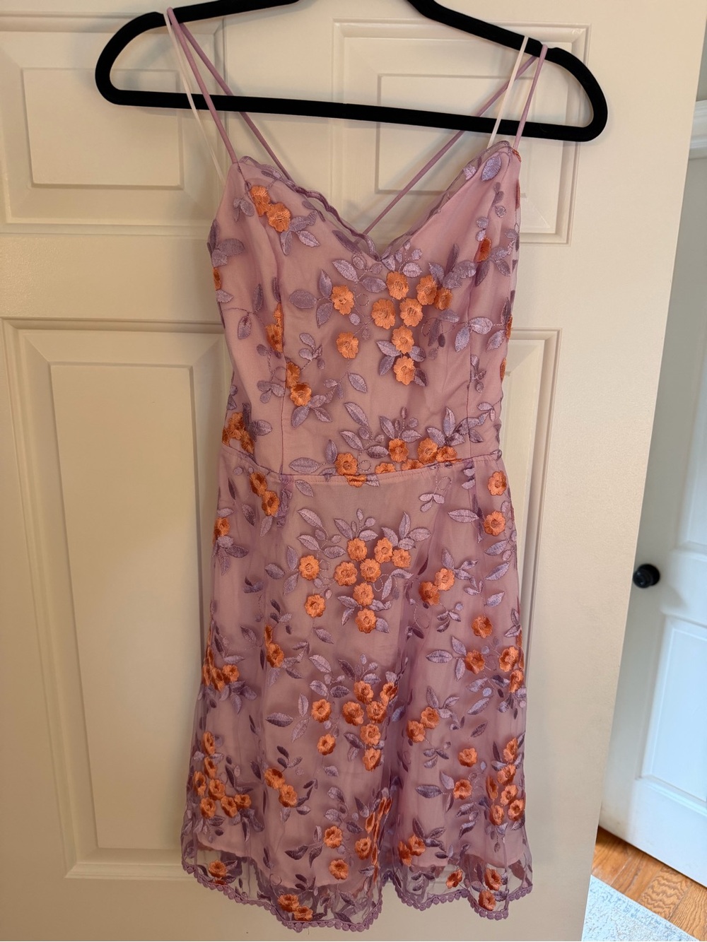 Lavender Floral Embroidered Slip Dress with Orange Accents